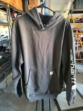 Carhartt Men’s Black Logo Sleeve Hooded Sweatshirt pullover original fit